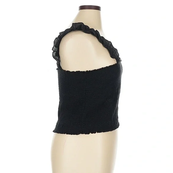 Aerie black smocked tank ruffle strap new with tag - Picture 2 of 4